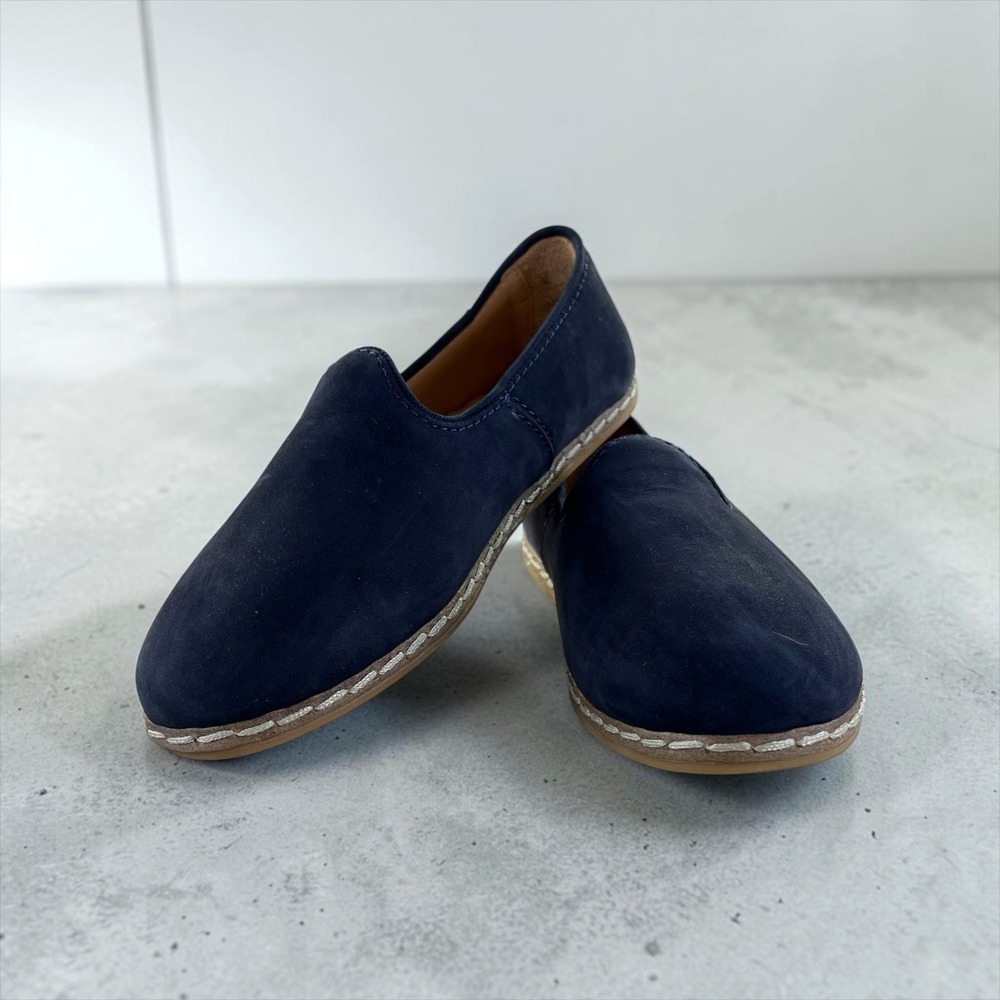 Charix Artisan Slip On Loafers 38 Navy Nubuck Leather Handcrafted Minimalist